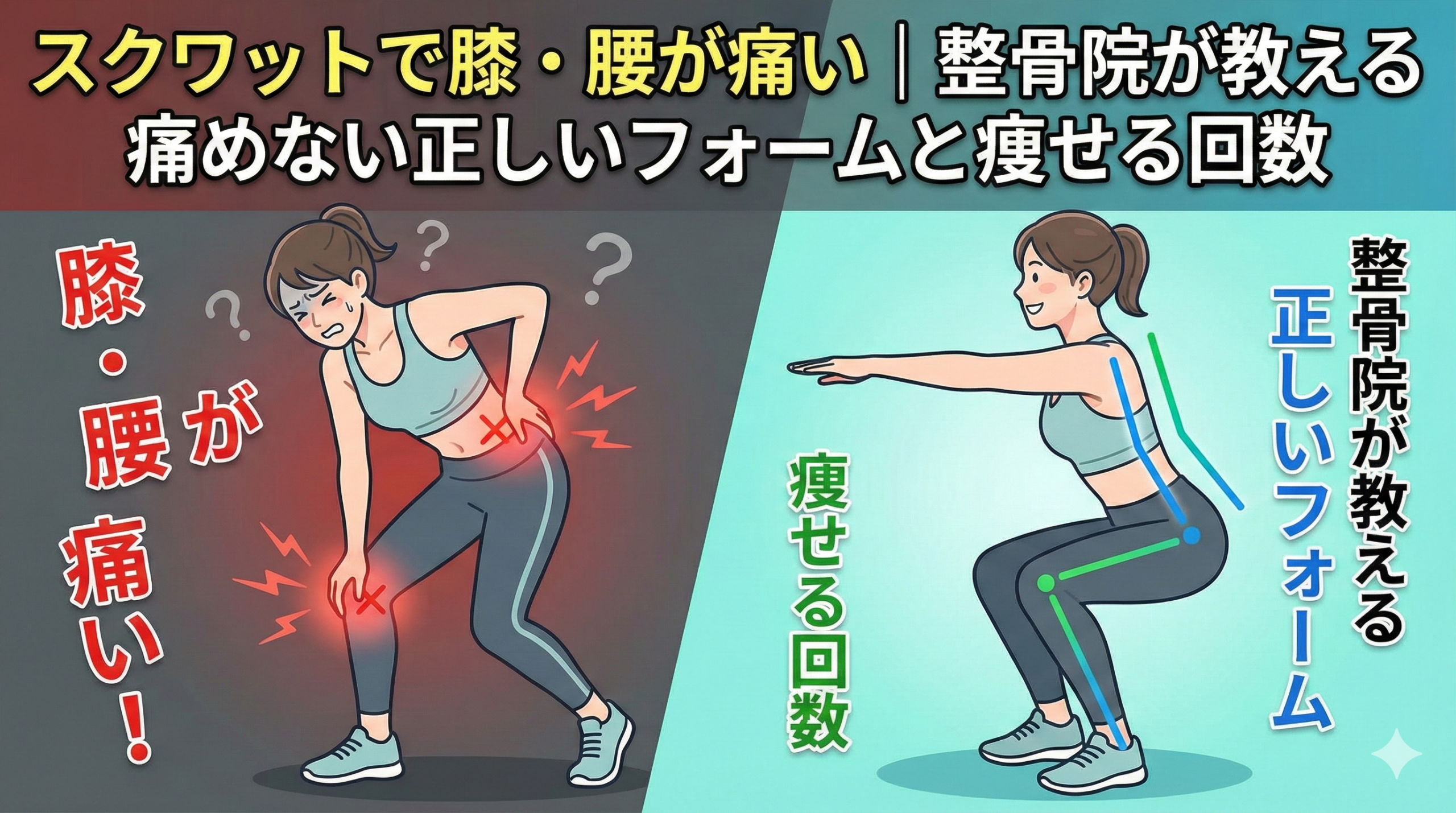 スクワットで膝・腰が痛い原因と正しいフォーム解説